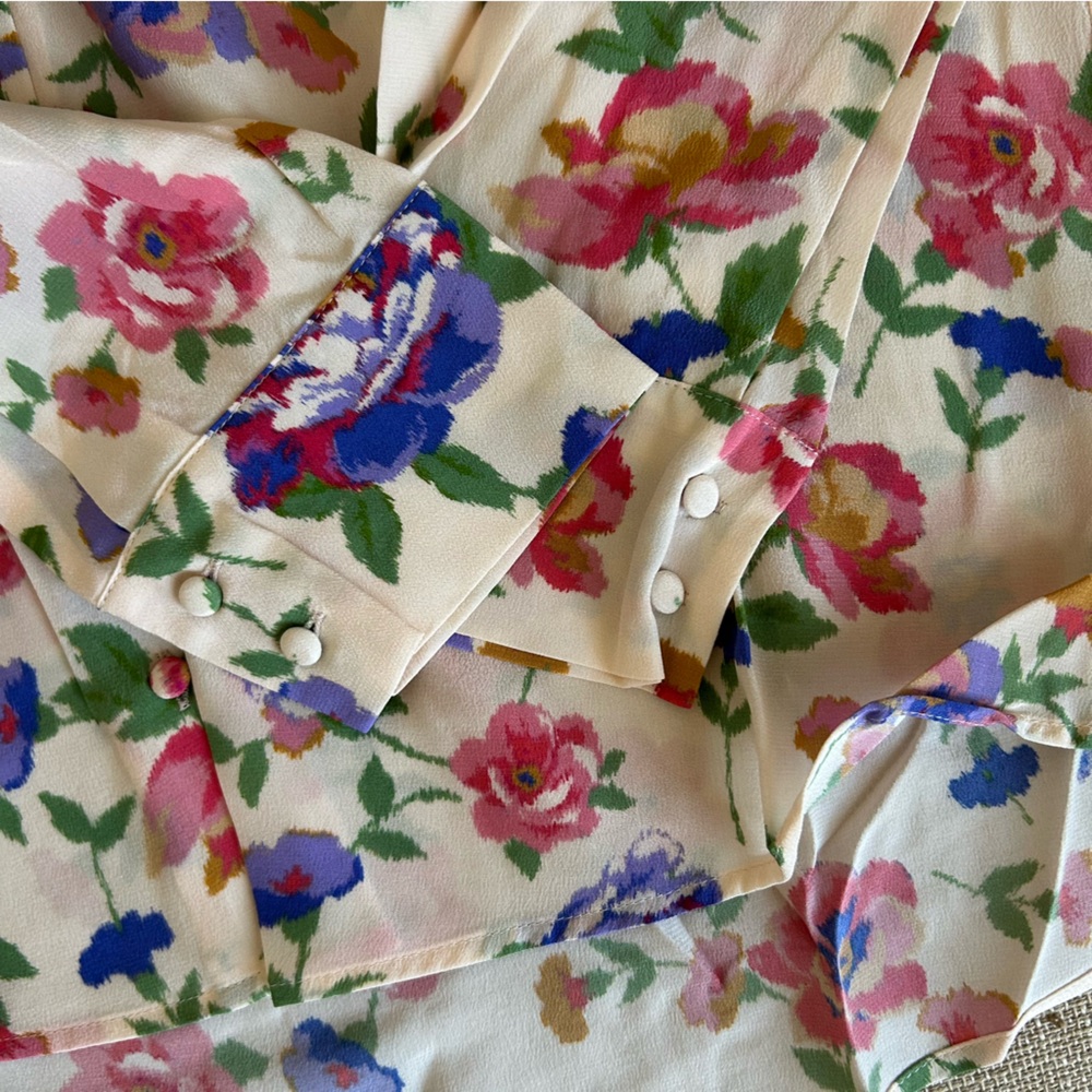 Sezane Florence Shirt Monday Pink Floral Cream Silk FR40/US8 - Picture 6 of 7